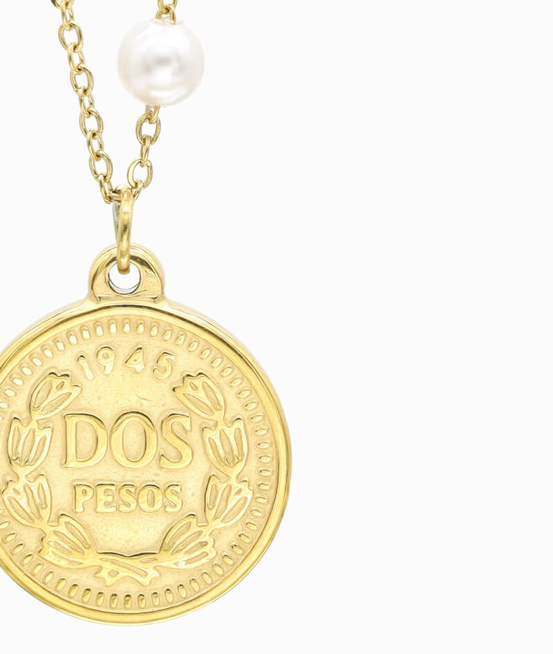 Ketten Layering Trend Coin Pesos vergoldet Perle süßwasserperle Vilou nah